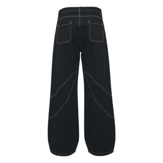 【ÆXON】刺繡火焰 高階彎刀丹寧褲