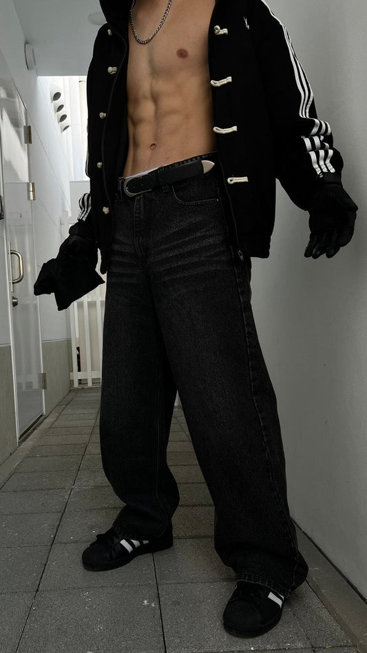 高階自訂化 美式黑刷洗色版型丹寧褲