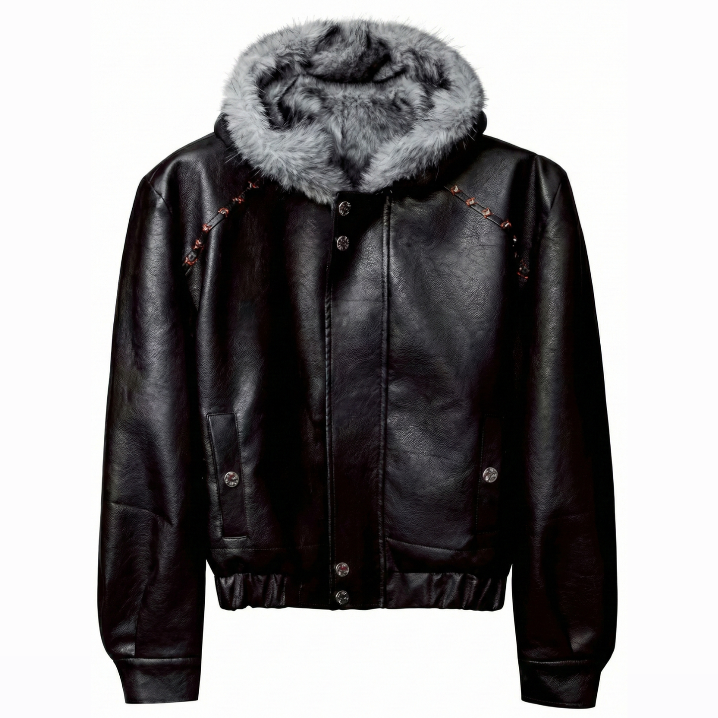 ARGUE Boxy美式座山雕大毛領 加厚皮夾克