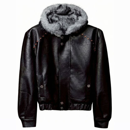 ARGUE Boxy美式座山雕大毛領 加厚皮夾克