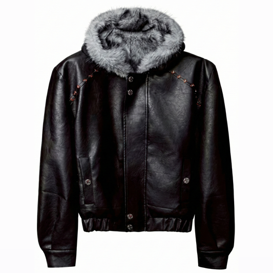 ARGUE Boxy美式座山雕大毛領 加厚皮夾克