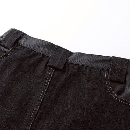 【4/1 發售】菱格紋皮質 刺繡火焰圖騰 彎刀丹寧褲