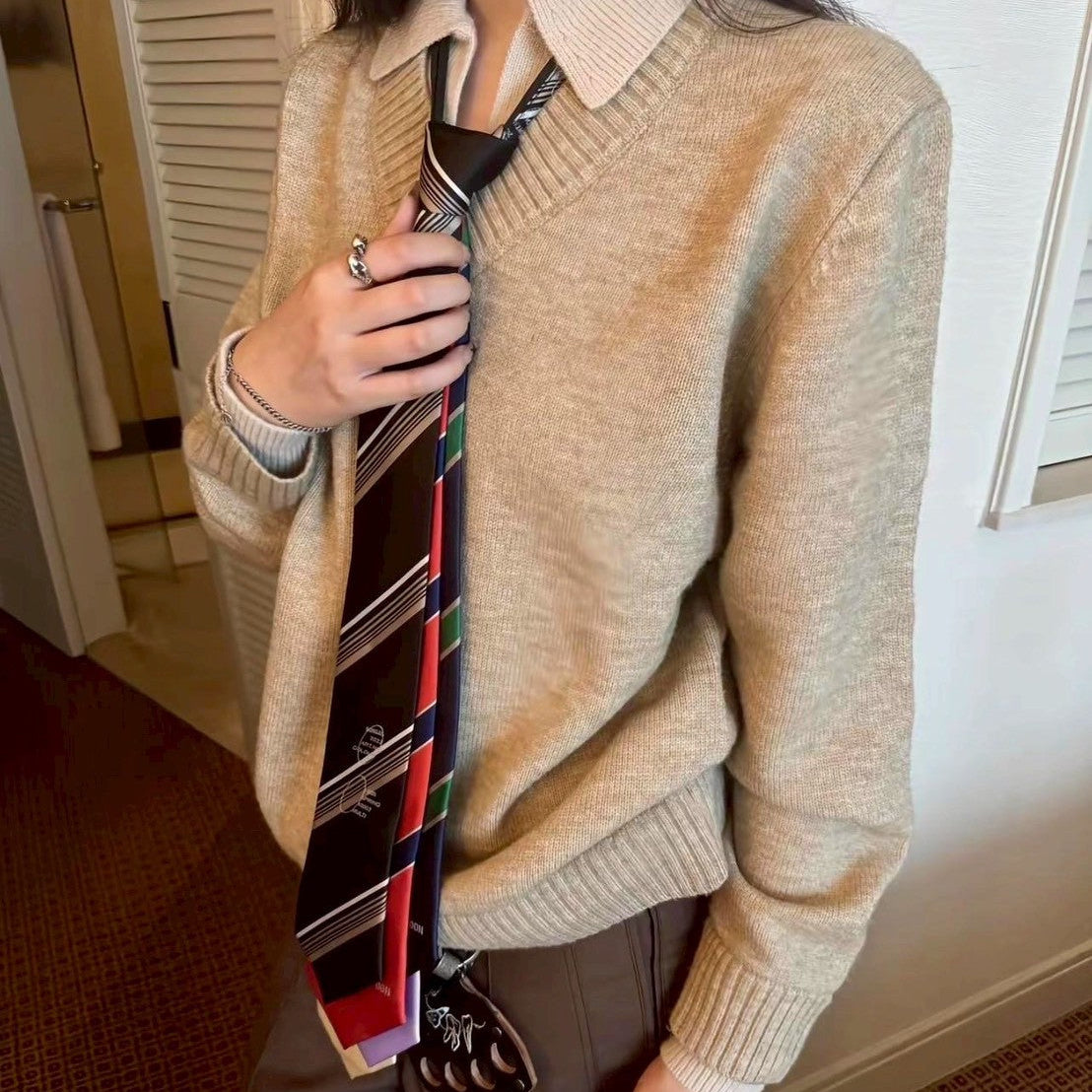 Cleanfit日規 復古寬鬆翻領毛衣