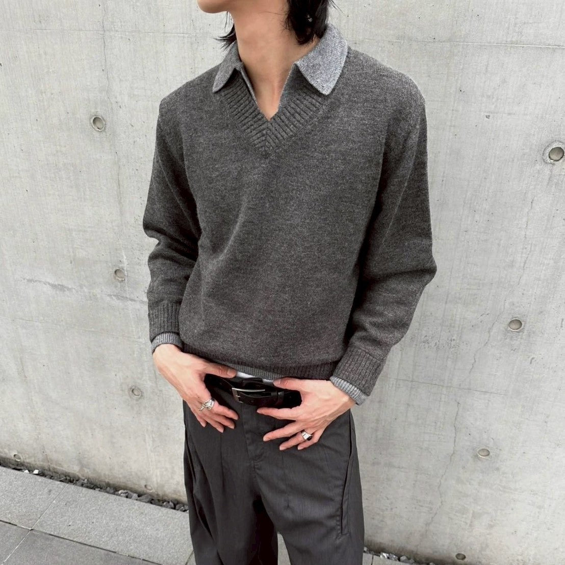 Cleanfit日規 復古寬鬆翻領毛衣