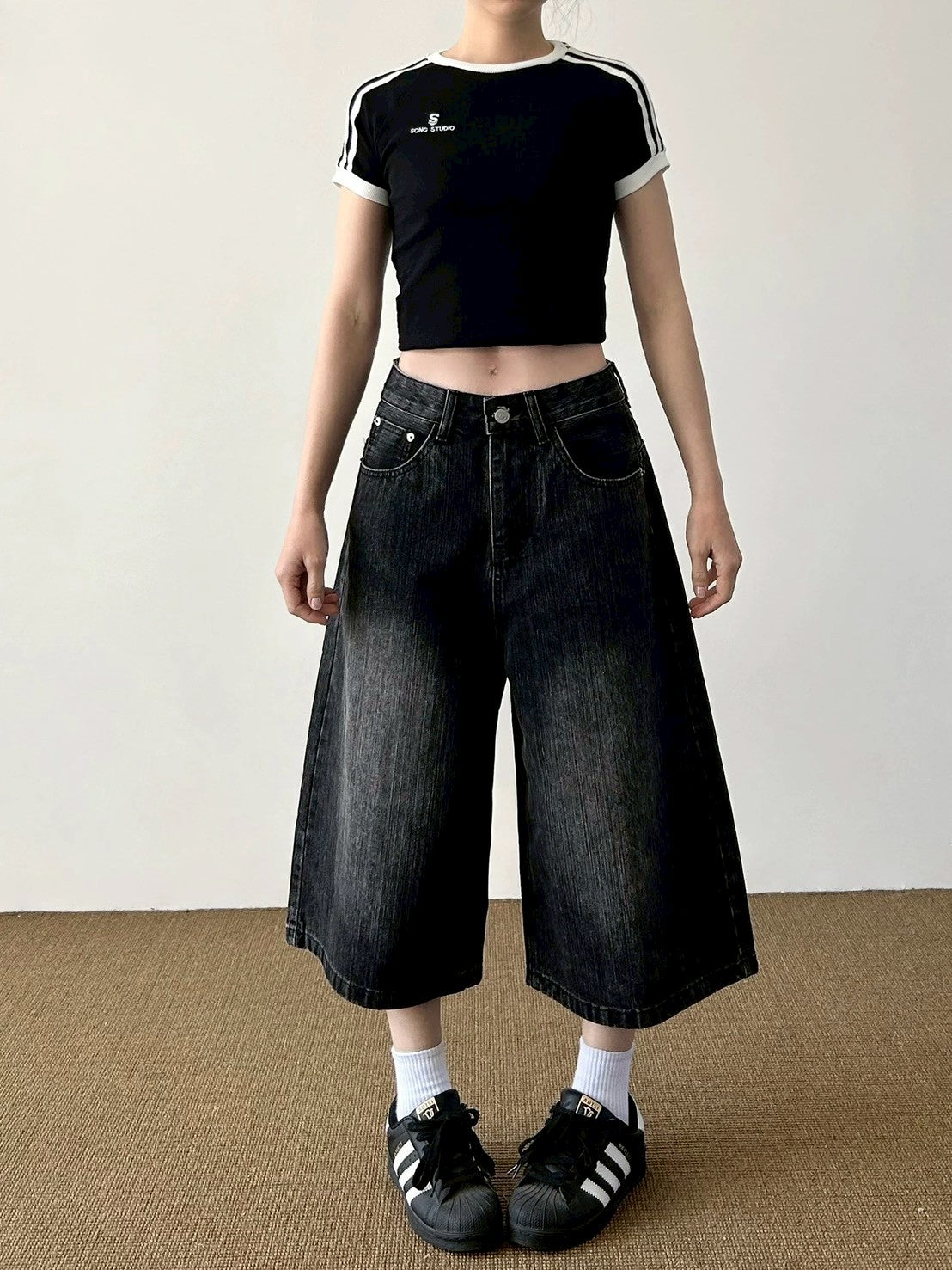 【4/1 發售】高磅 刷色七分丹寧褲