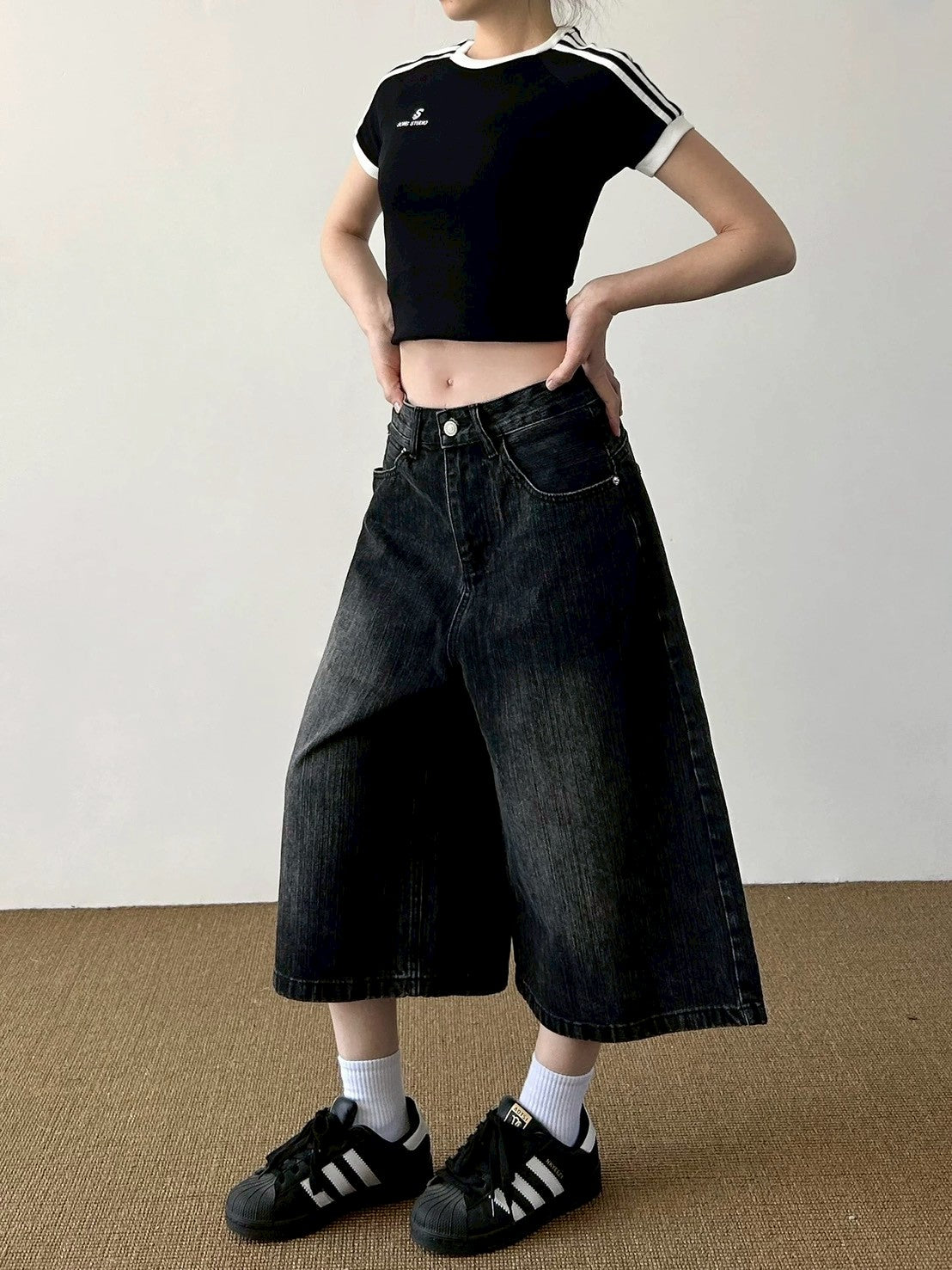 【4/1 發售】高磅 刷色七分丹寧褲