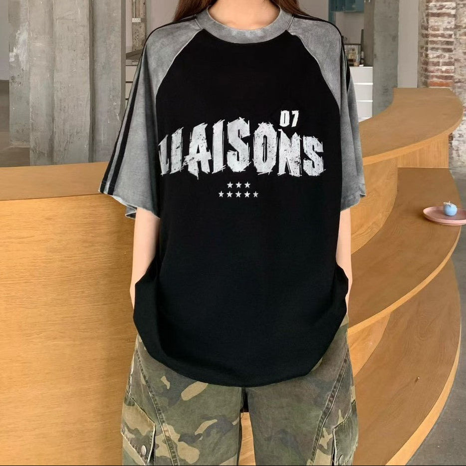 韓國🇰🇷 LIAISONS 撞色斑駁 短袖