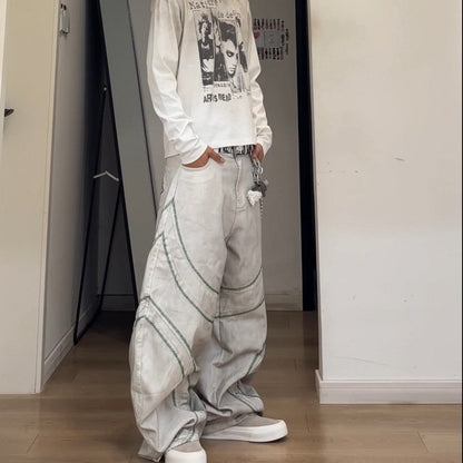 05 舊草解構拼接 彎刀丹寧褲