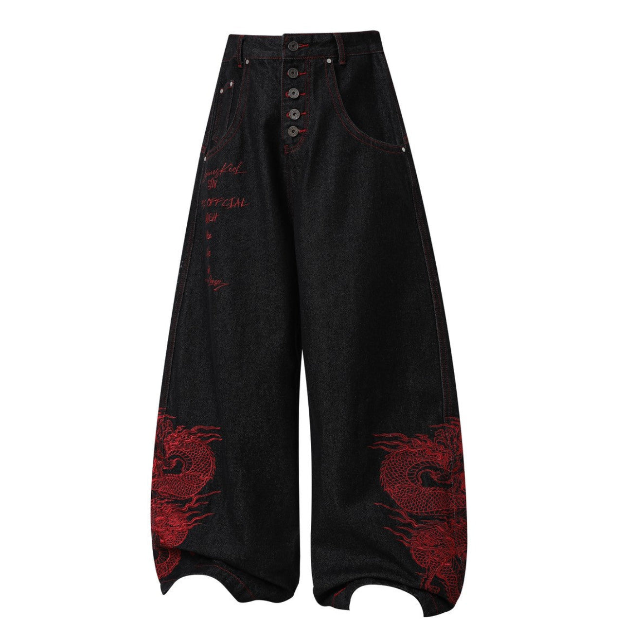 05 爆幹猛 刺繡龍圖騰 排釦彎刀褲