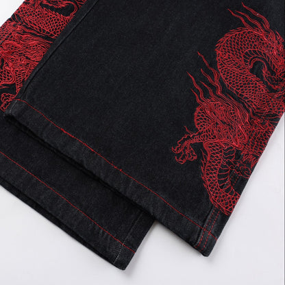05 爆幹猛 刺繡龍圖騰 排釦彎刀褲