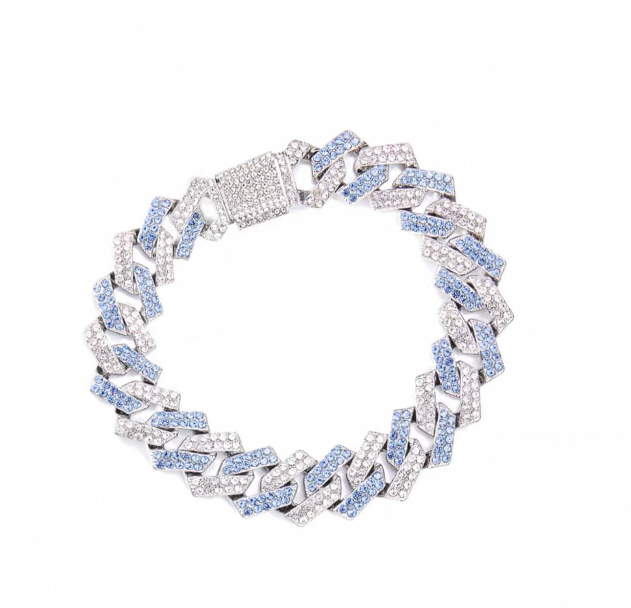 正規 滿鑽菱形古巴藍白 項鍊 / 手鏈
