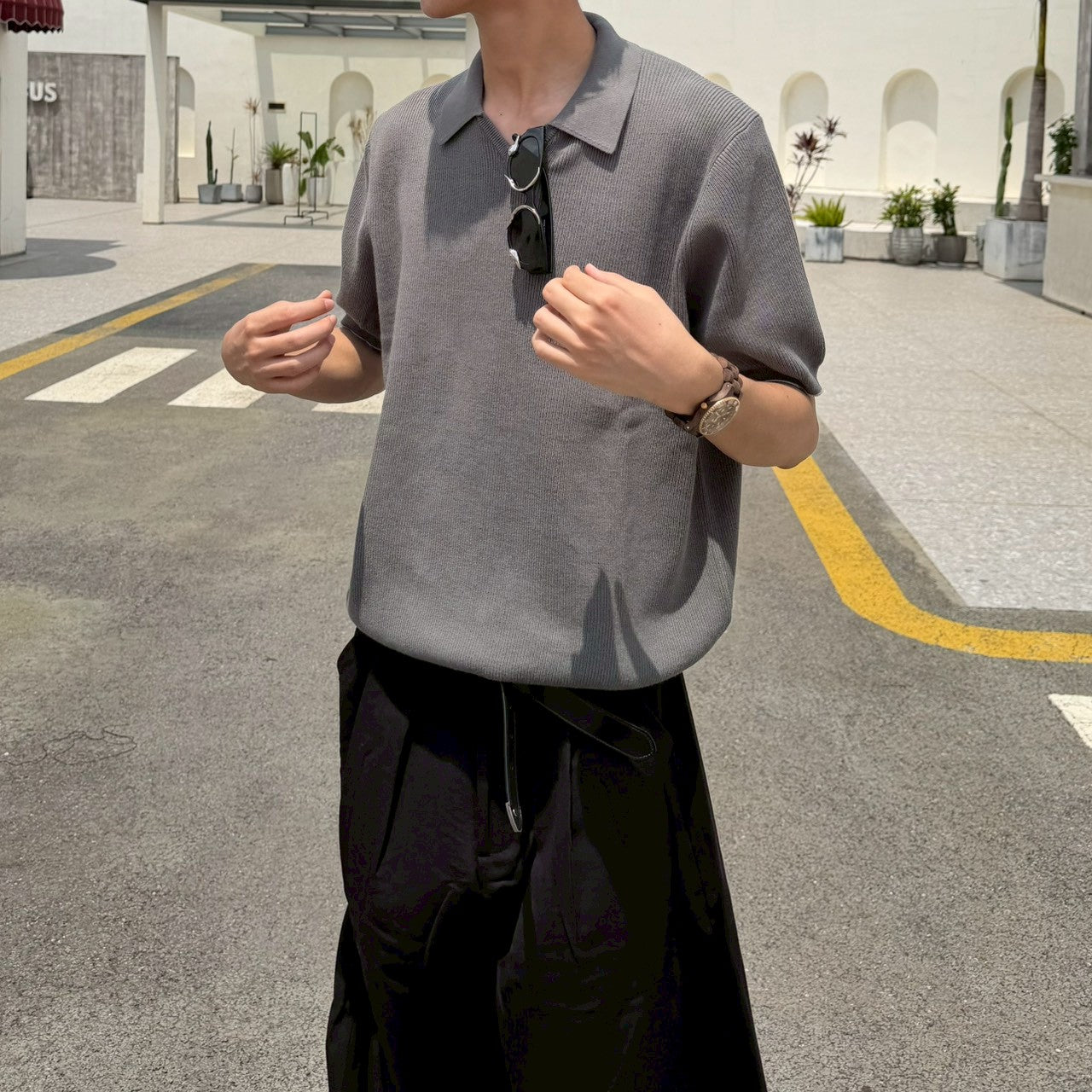 06 杭州正規店 純棉針織無釦 V領POLO衫