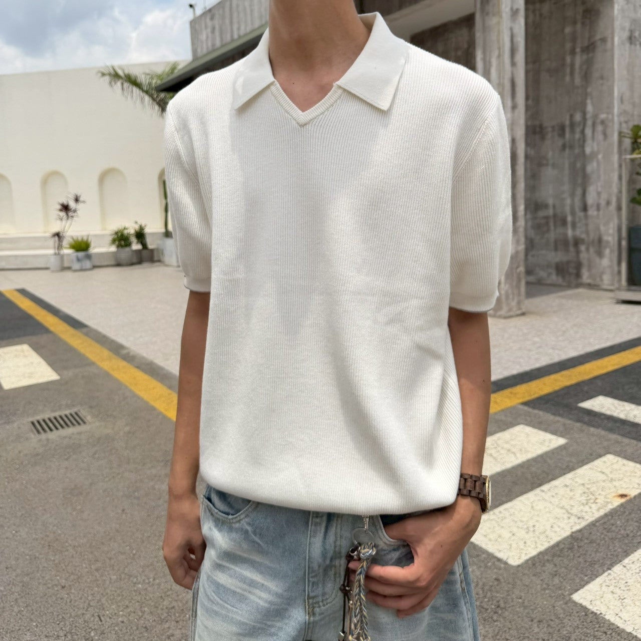 06 杭州正規店 純棉針織無釦 V領POLO衫