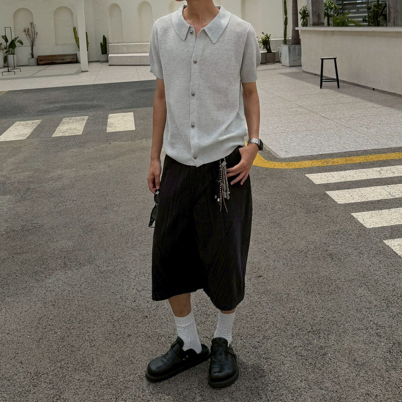 06 杭州正規 雕花釦鏤空 針織襯衫