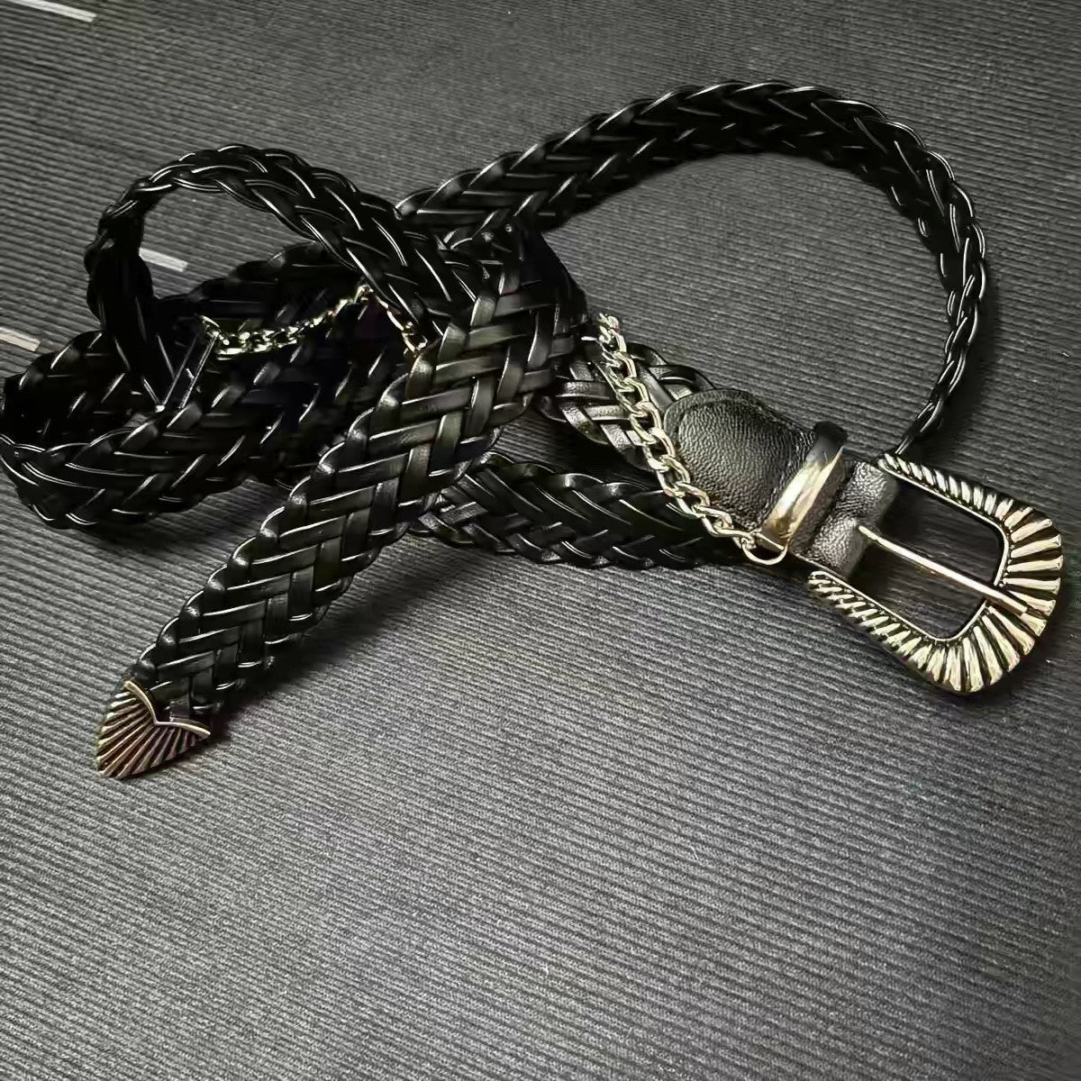 06 日系 ジエダ 牛仔編織 雙扣鏈皮帶