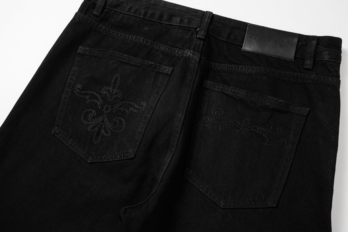 09 YKK 歌德藤蔓刺繡 喇叭丹寧褲