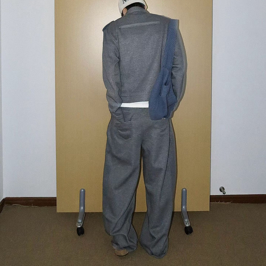 韓國 棉質解構 廓形 打褶彎刀褲