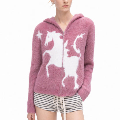 09 馬海毛星 奔馬針織 連帽外套