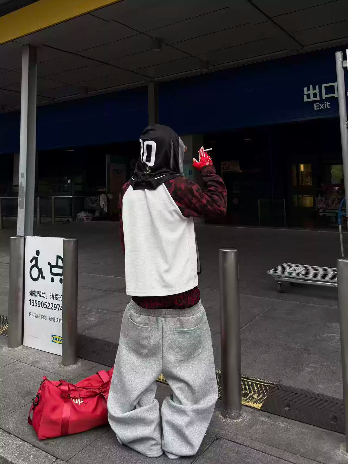 09 紅豹紋 鉚釘雙腰頭 闊腿棉褲