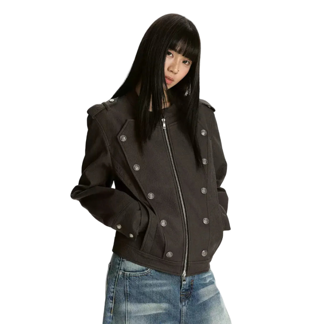 08 cleanfit 高貴解構 海盜釦 短版皮外套