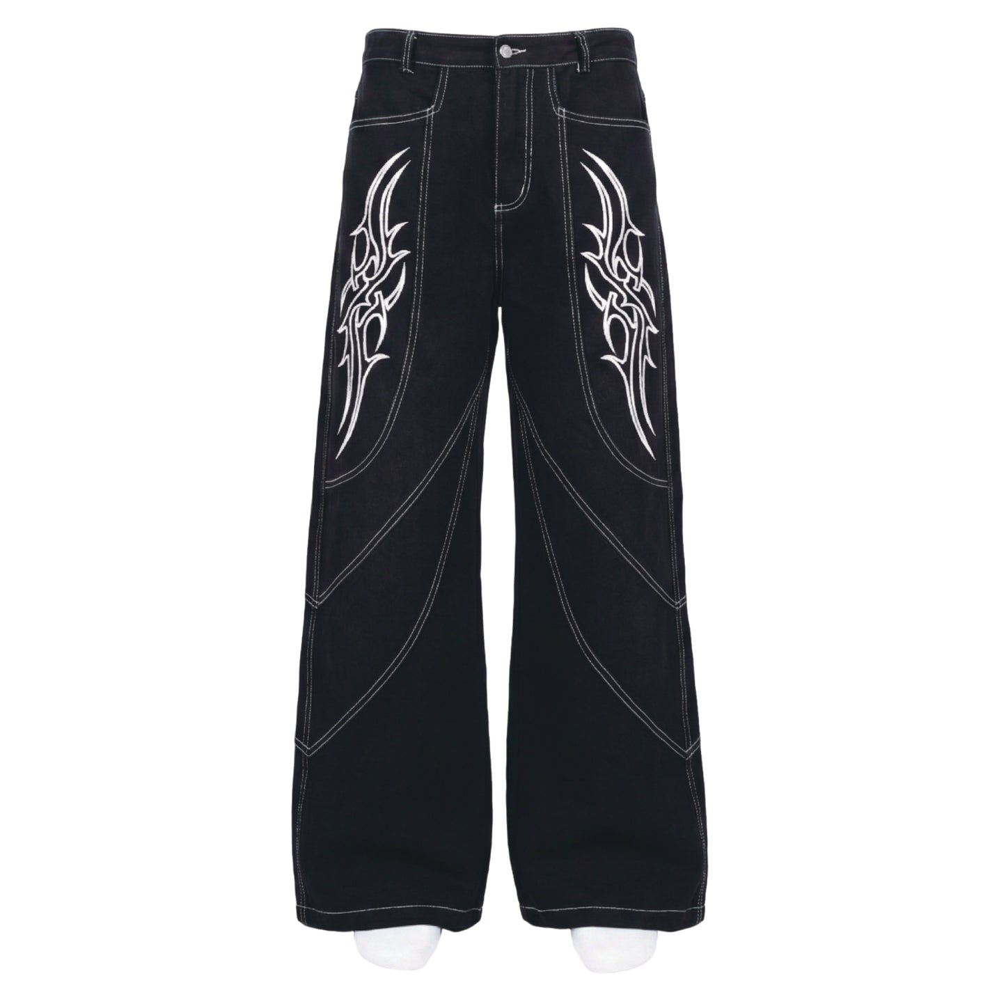 高級刺繡火焰 丹寧褲