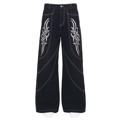 高級刺繡火焰 丹寧褲