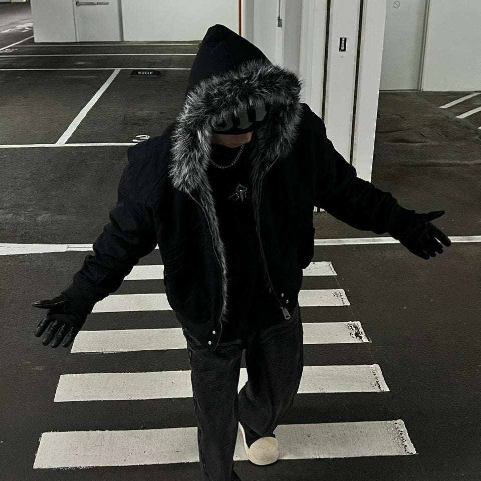 美式鯊魚鰓 Boxy座山雕加絨兔毛夾克