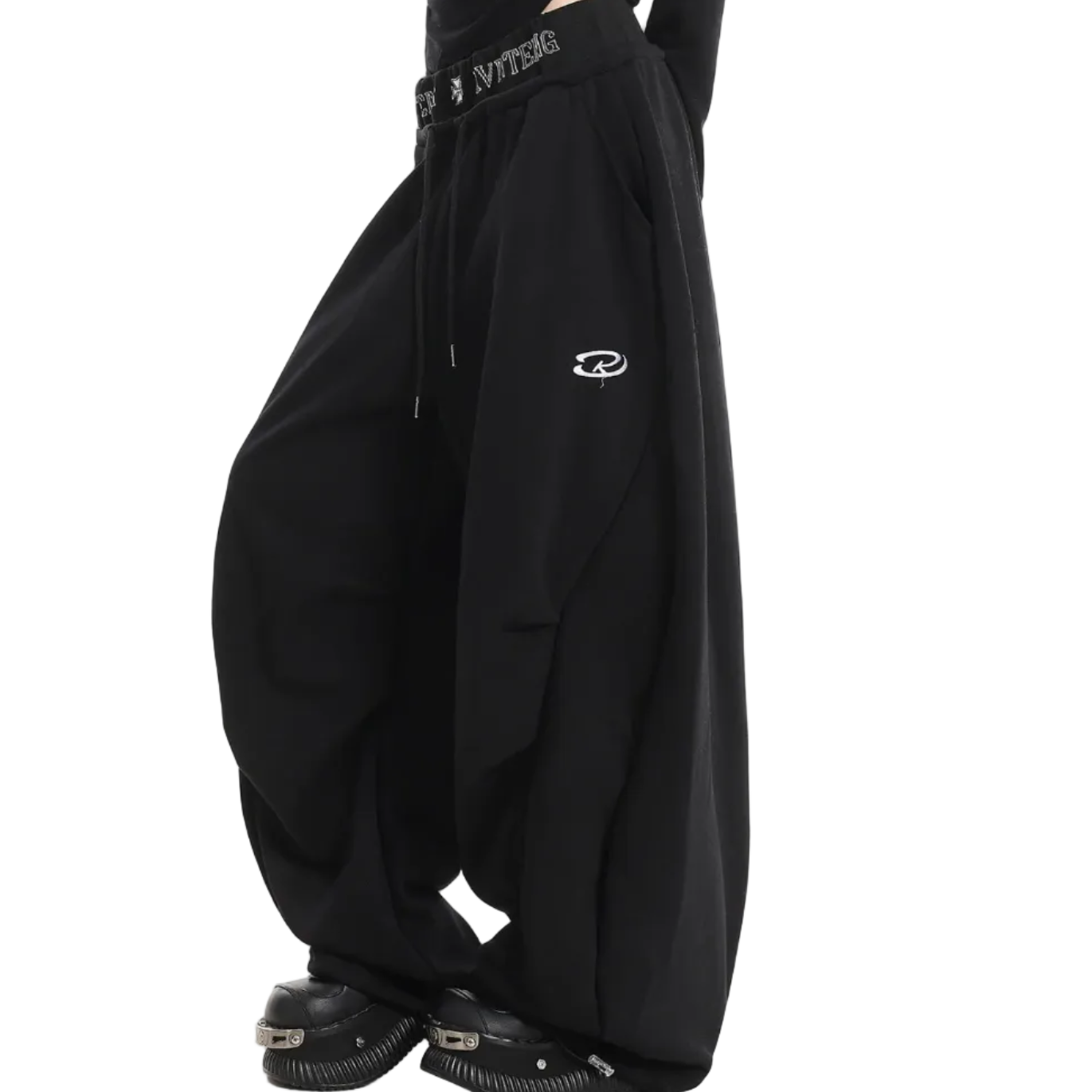 美式 解構刺繡彎刀棉褲