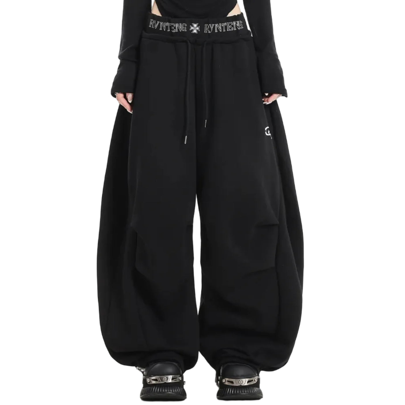 美式 解構刺繡彎刀棉褲