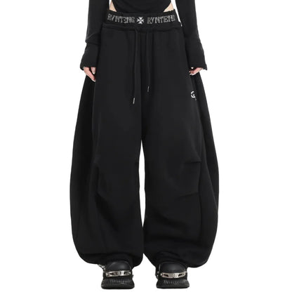 美式 解構刺繡彎刀棉褲