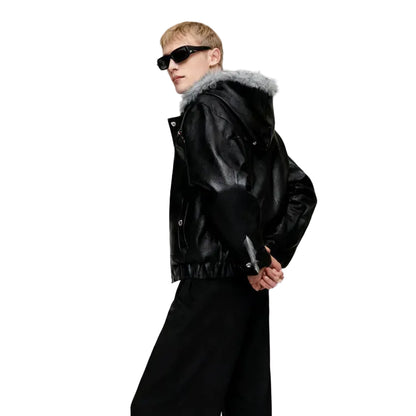 ARGUE Boxy美式座山雕大毛領 加厚皮夾克