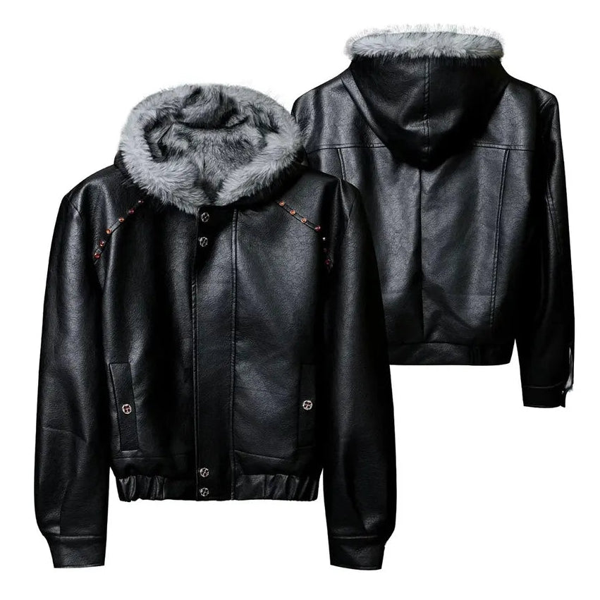 ARGUE Boxy美式座山雕大毛領 加厚皮夾克