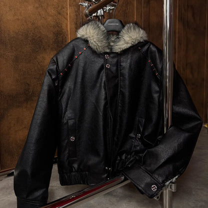 ARGUE Boxy美式座山雕大毛領 加厚皮夾克