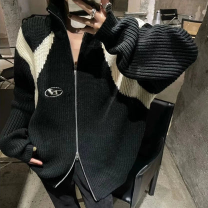 【預購】韓國 槍背帶拼接針織外套